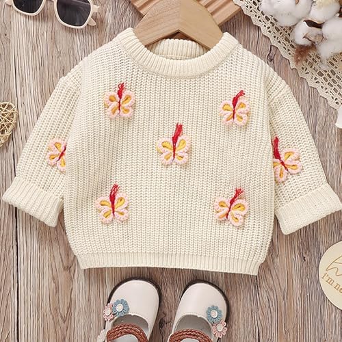 Baby Girl Cotton Sweater Butterfly Embroidery Crewneck Cardigan