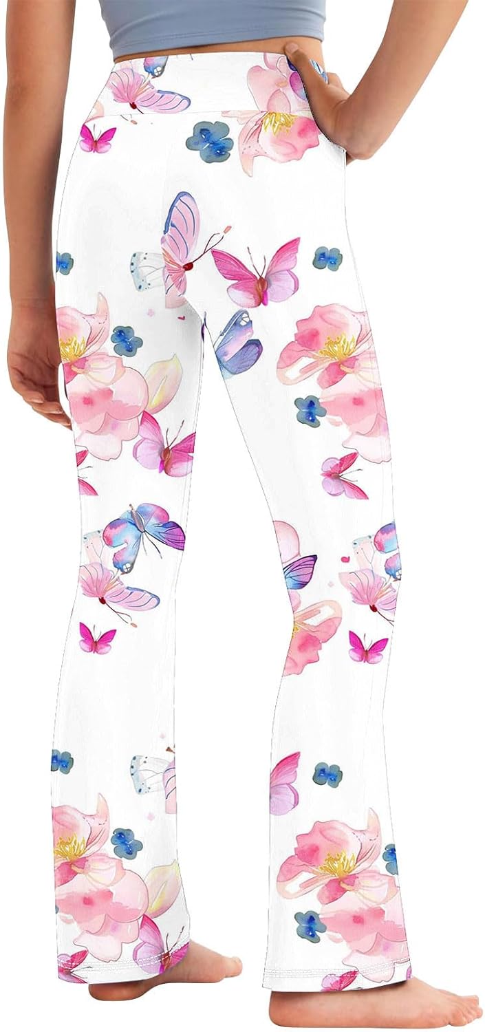 Floral Printed High-Waisted Yoga Pants for Age 2-13 Girls