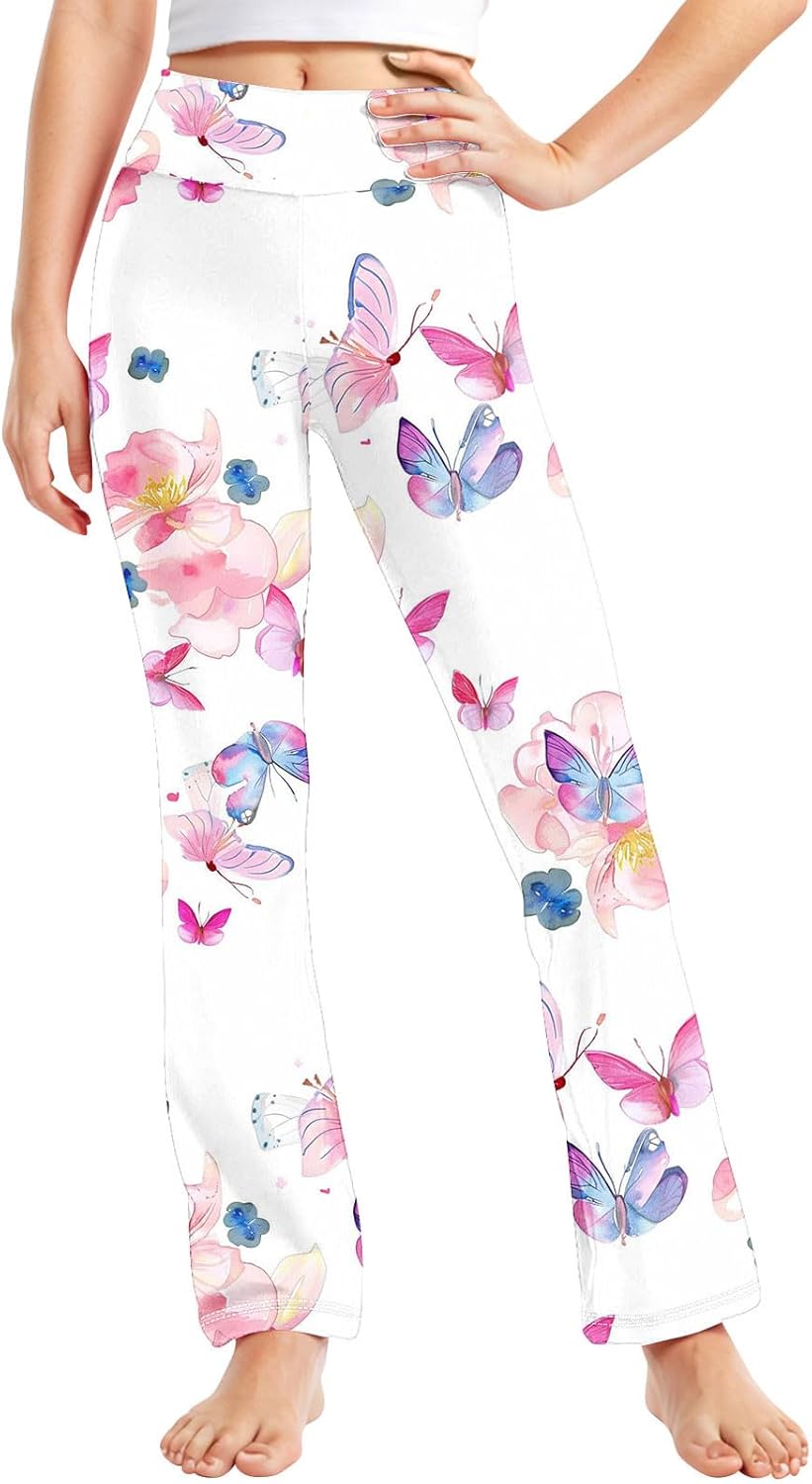 Floral Printed High-Waisted Yoga Pants for Age 2-13 Girls