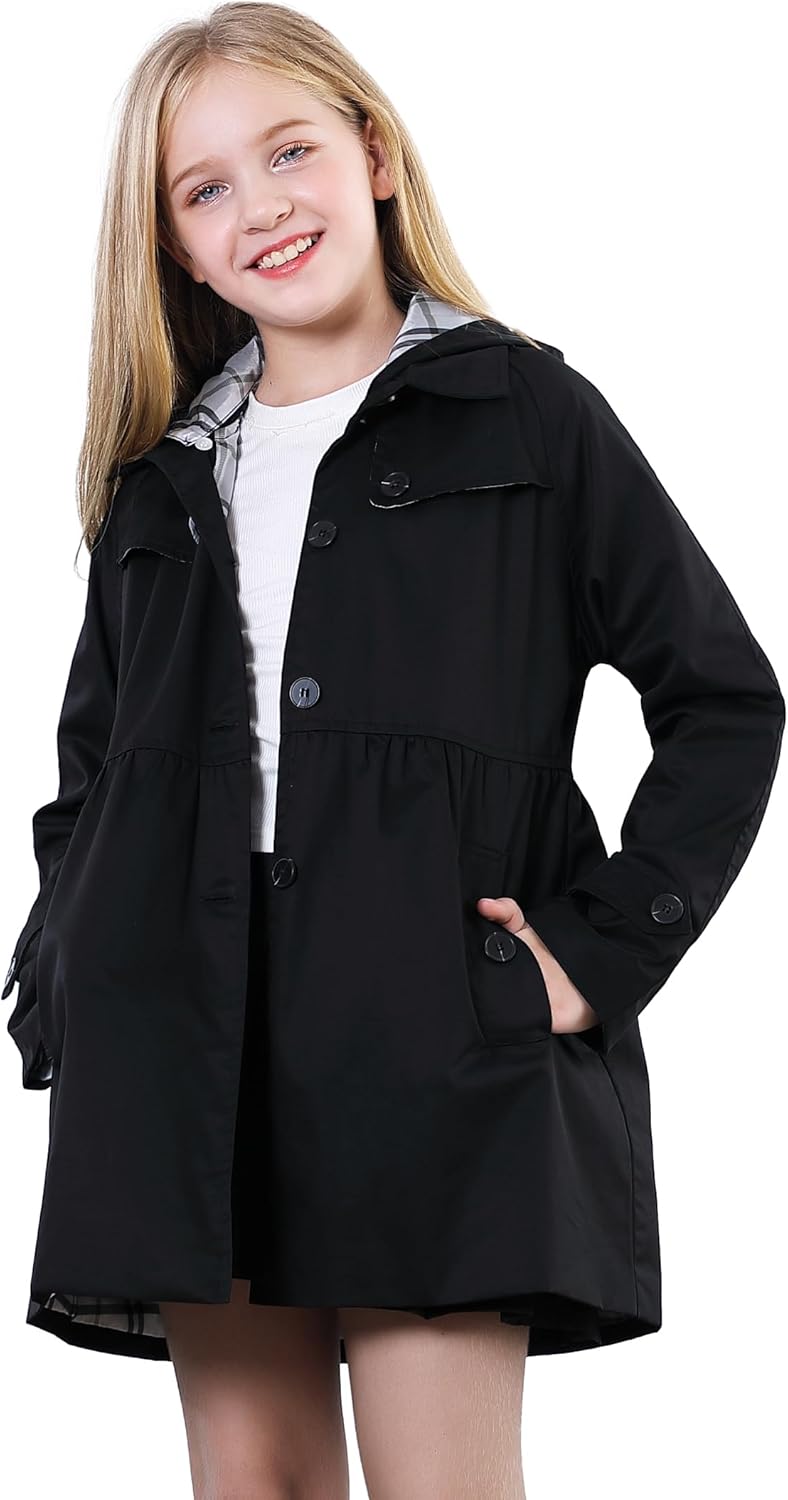 Betusline Girls Single Breasted Trench Coat Dress