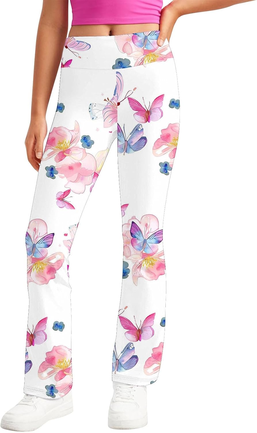 Floral Printed High-Waisted Yoga Pants for Age 2-13 Girls