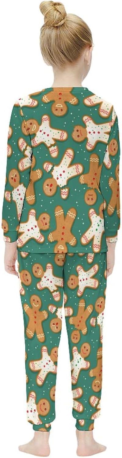 MEIKKO Girls Thermal Underwear Set Gingerbread Man Long Johns Lined