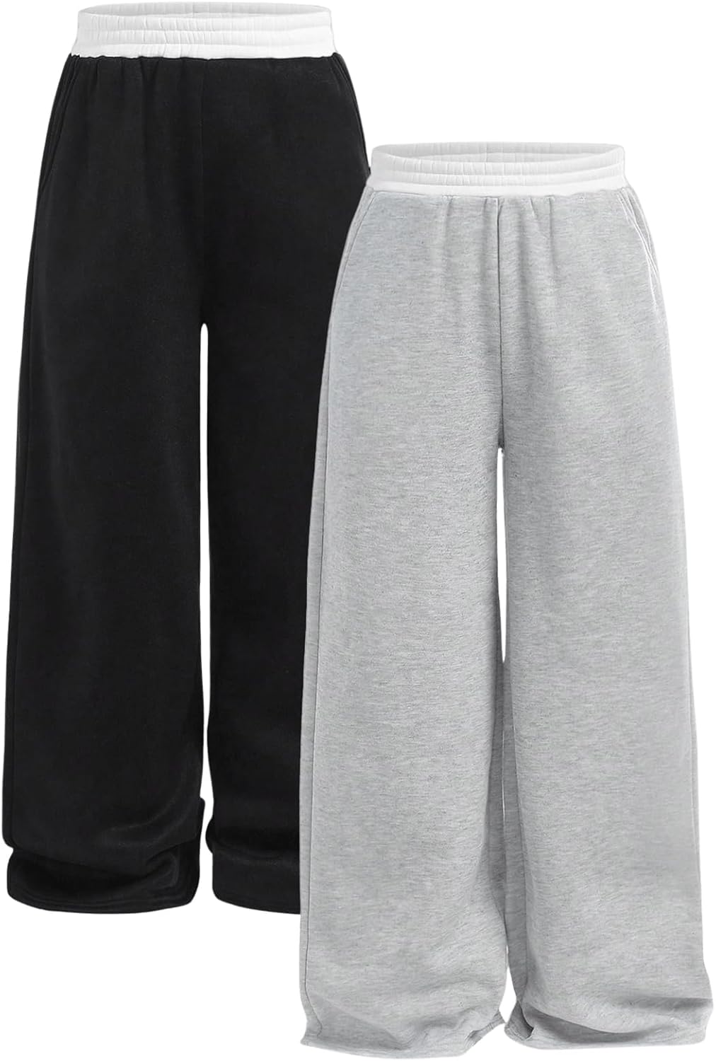 Floerns Colorblock Wide Leg Elastic Waist Sweatpants