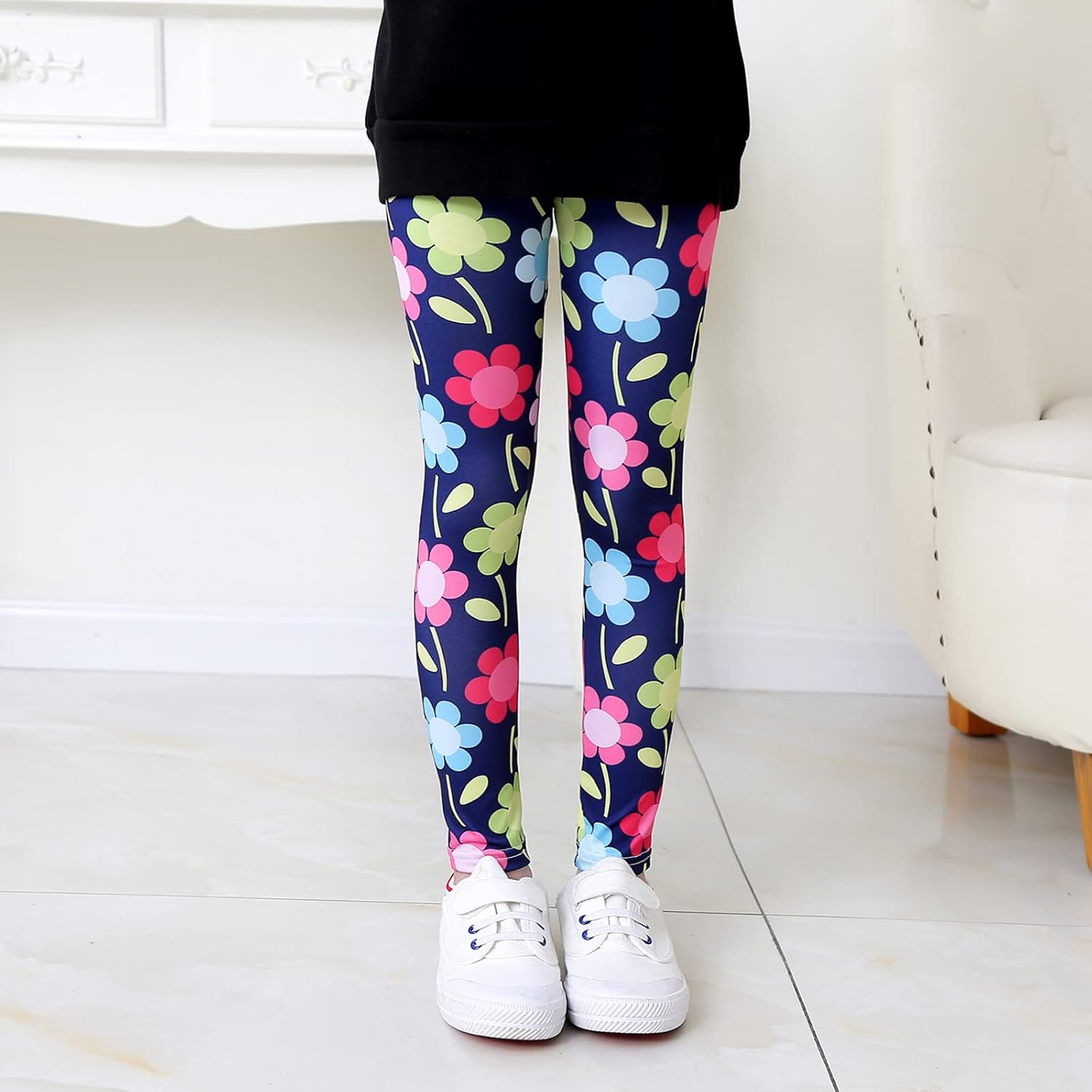 Toddler Girls Boys Fashion FallSpring Loose Pants Bottoms Dark Blue Floral Prints