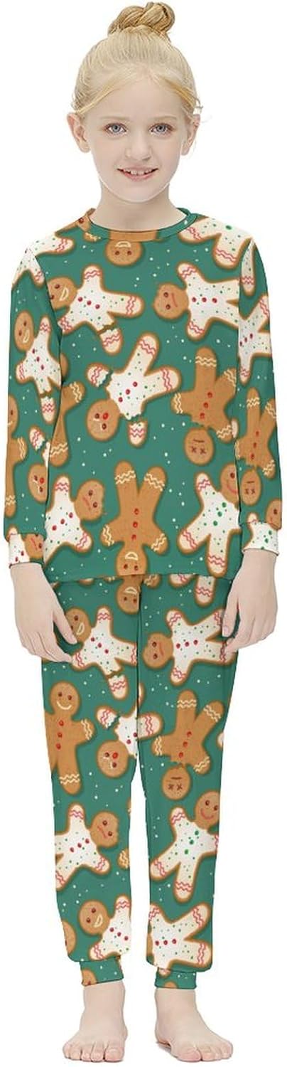 MEIKKO Girls Thermal Underwear Set Gingerbread Man Long Johns Lined