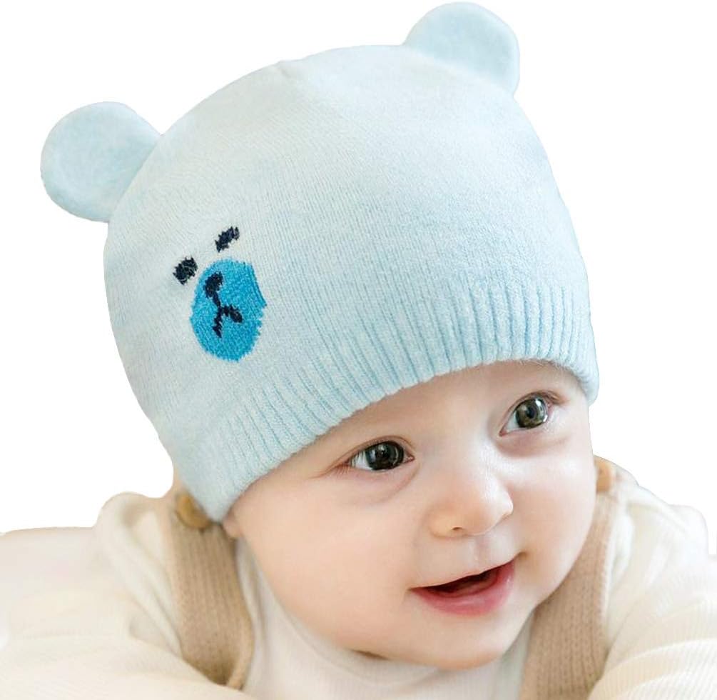 XKT Cute Bear Knitted Hat for Girls Winter Bear Skull Cap