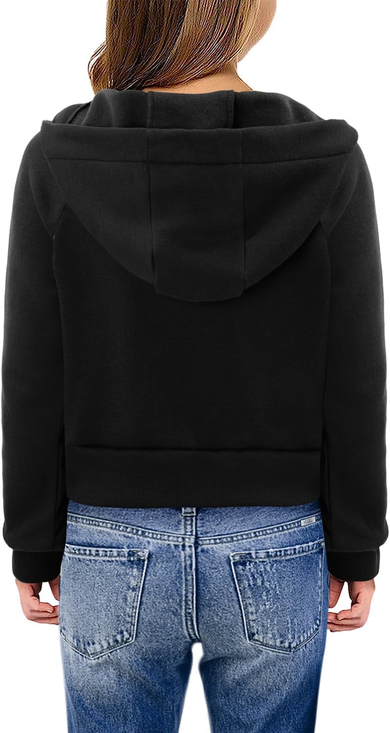 Yoklass Girls Red Crop Zip-Up Hoodie