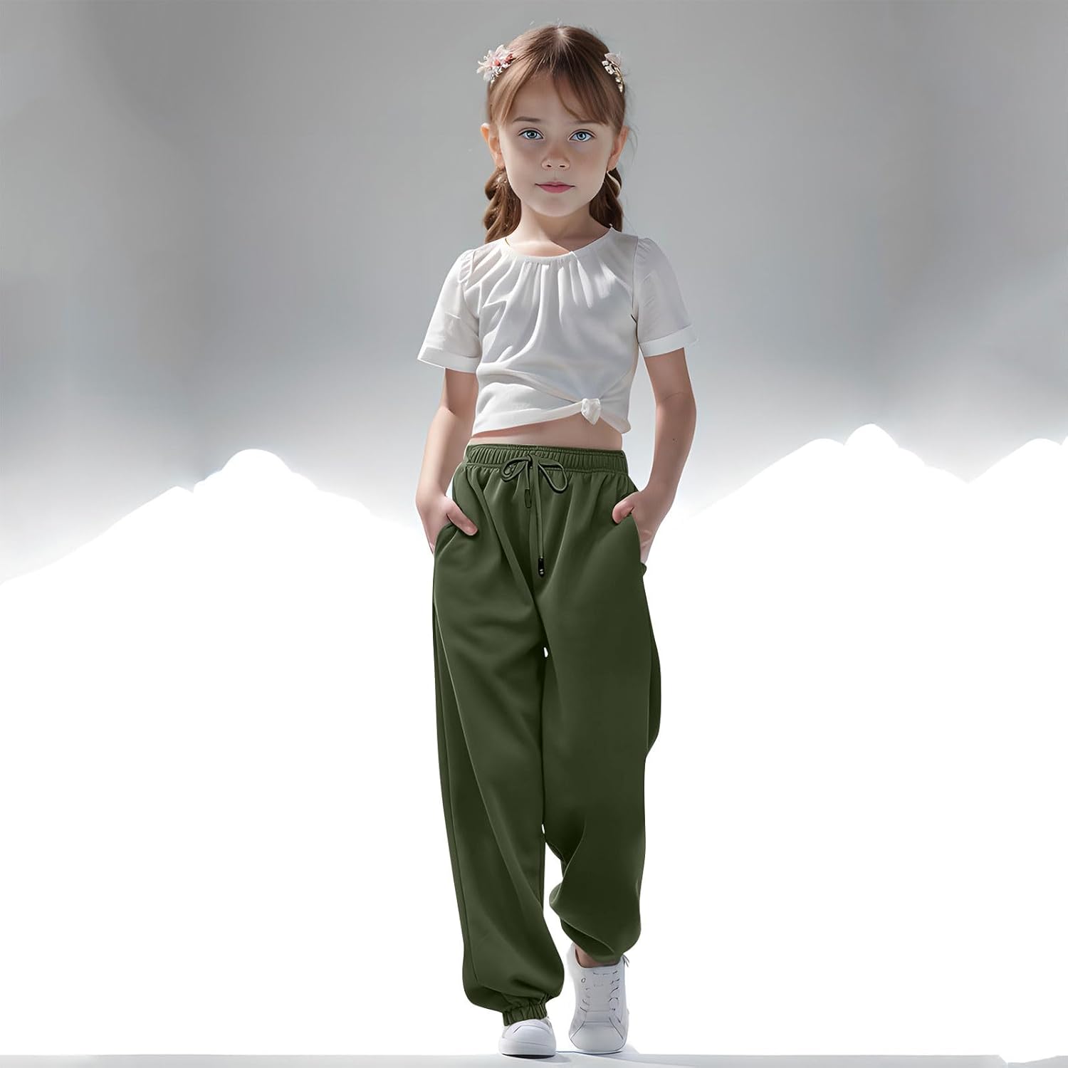 High Waist Pocketed Joggers for Boys Girls 3-13