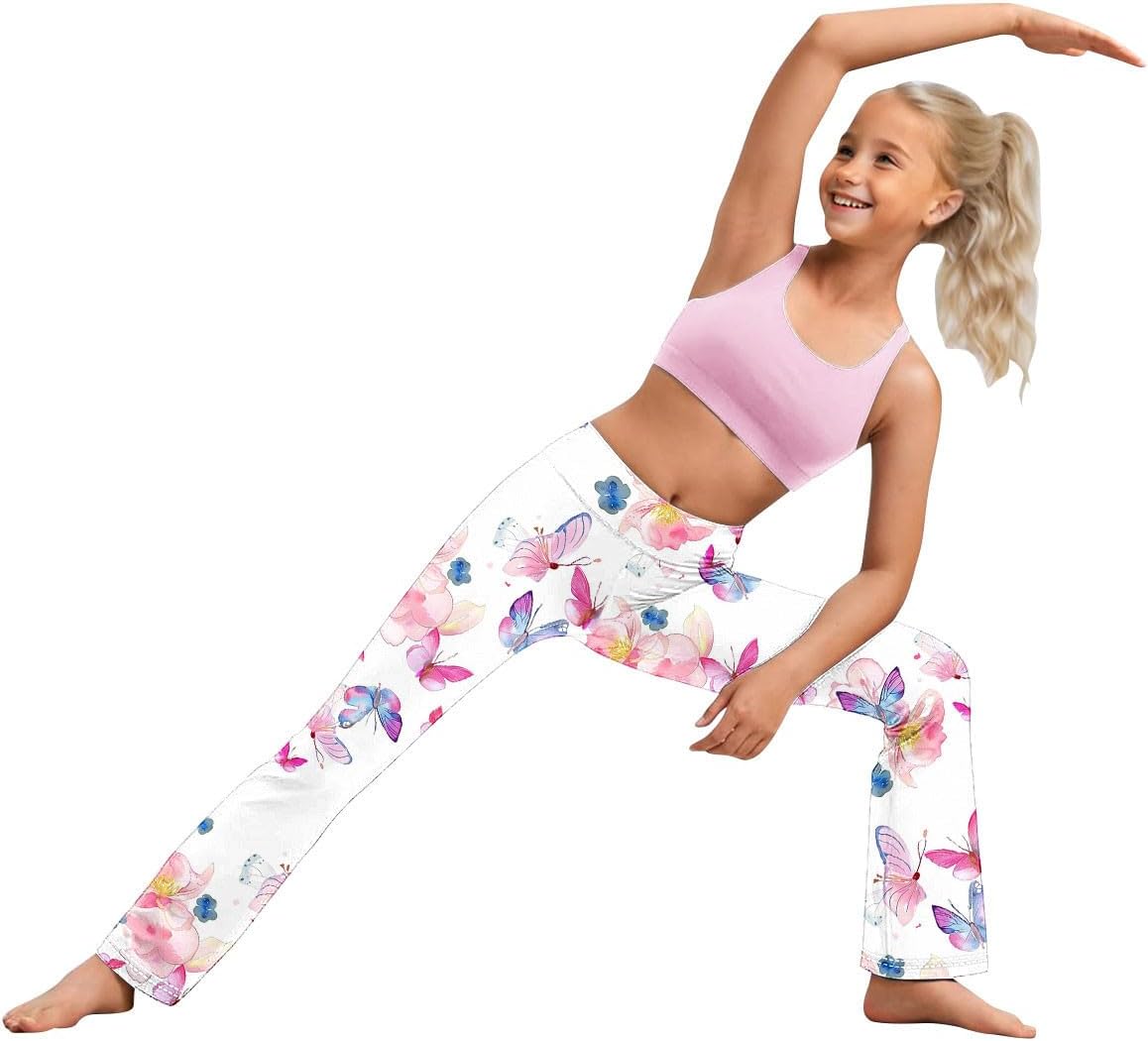 Floral Printed High-Waisted Yoga Pants for Age 2-13 Girls
