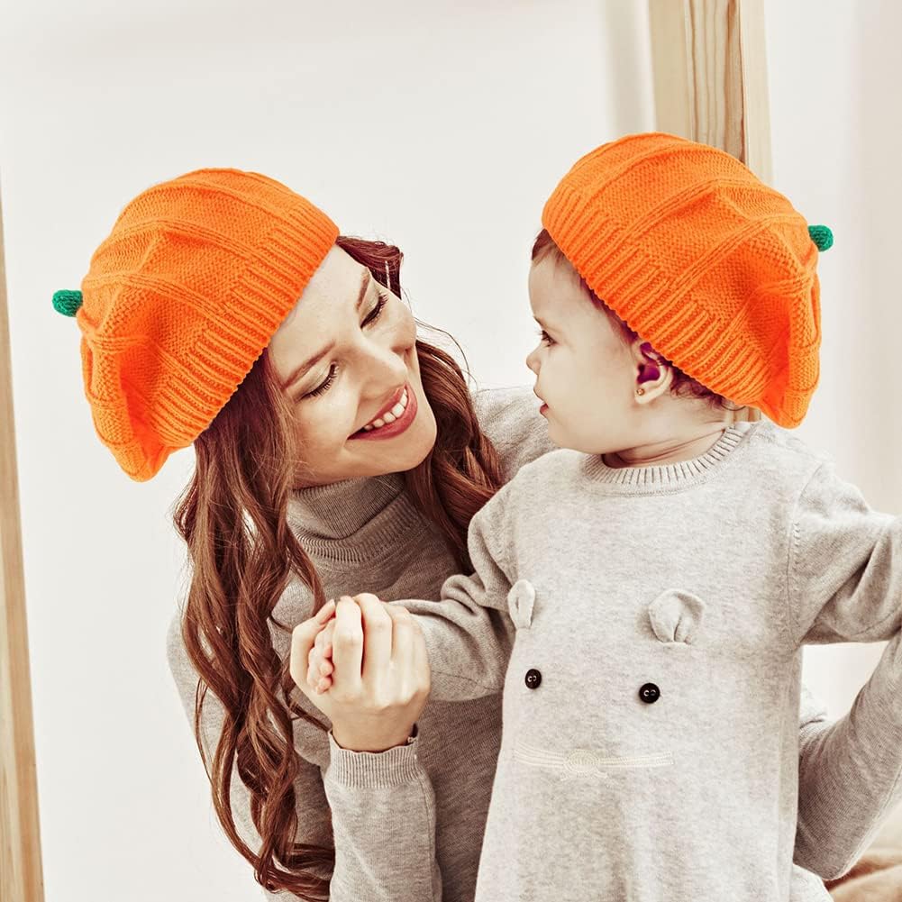 2-Piece Pumpkin Beret for Baby Mom