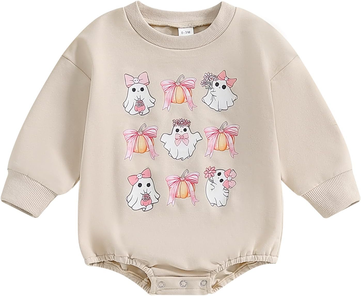 BULINGNA Newborn Baby Girl Halloween Outfit Ghost Bow Long Sleeve Sweatshirt Romper