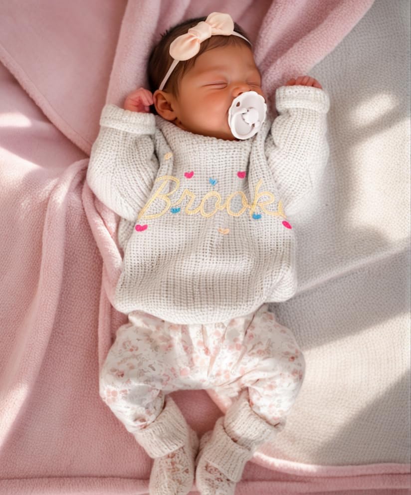 Personalized Baby Knit Sweater with Hand-Embroidered Name and Monogram
