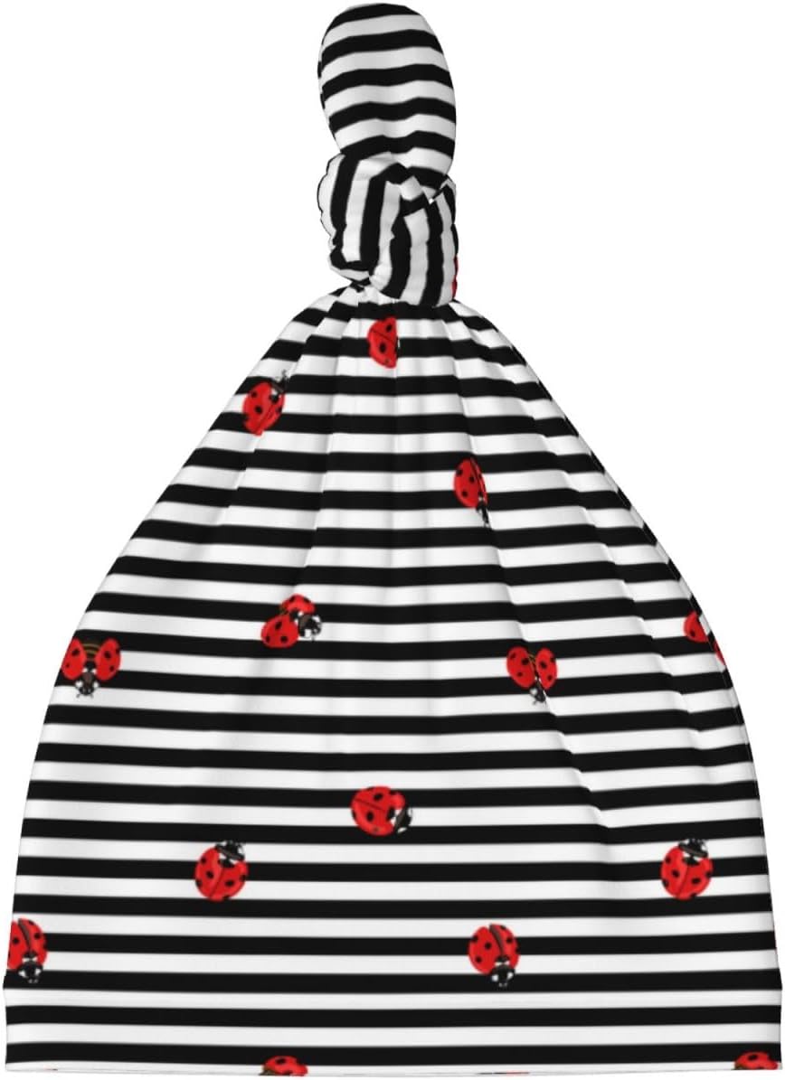 Ladybugs on Black and White Striped Hatz for Newborn Baby