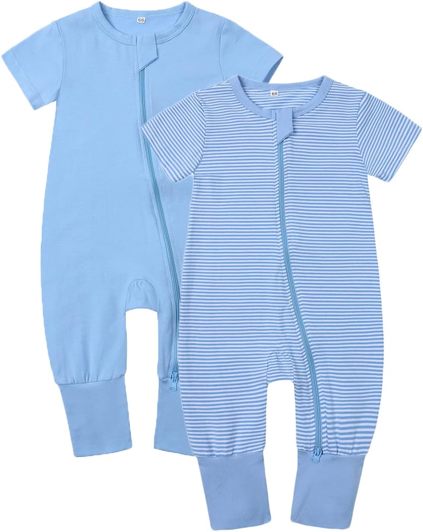 Feidoog Toddler 2 Pack Zipper Rompers Soft Cotton Jumpsuit Outfits