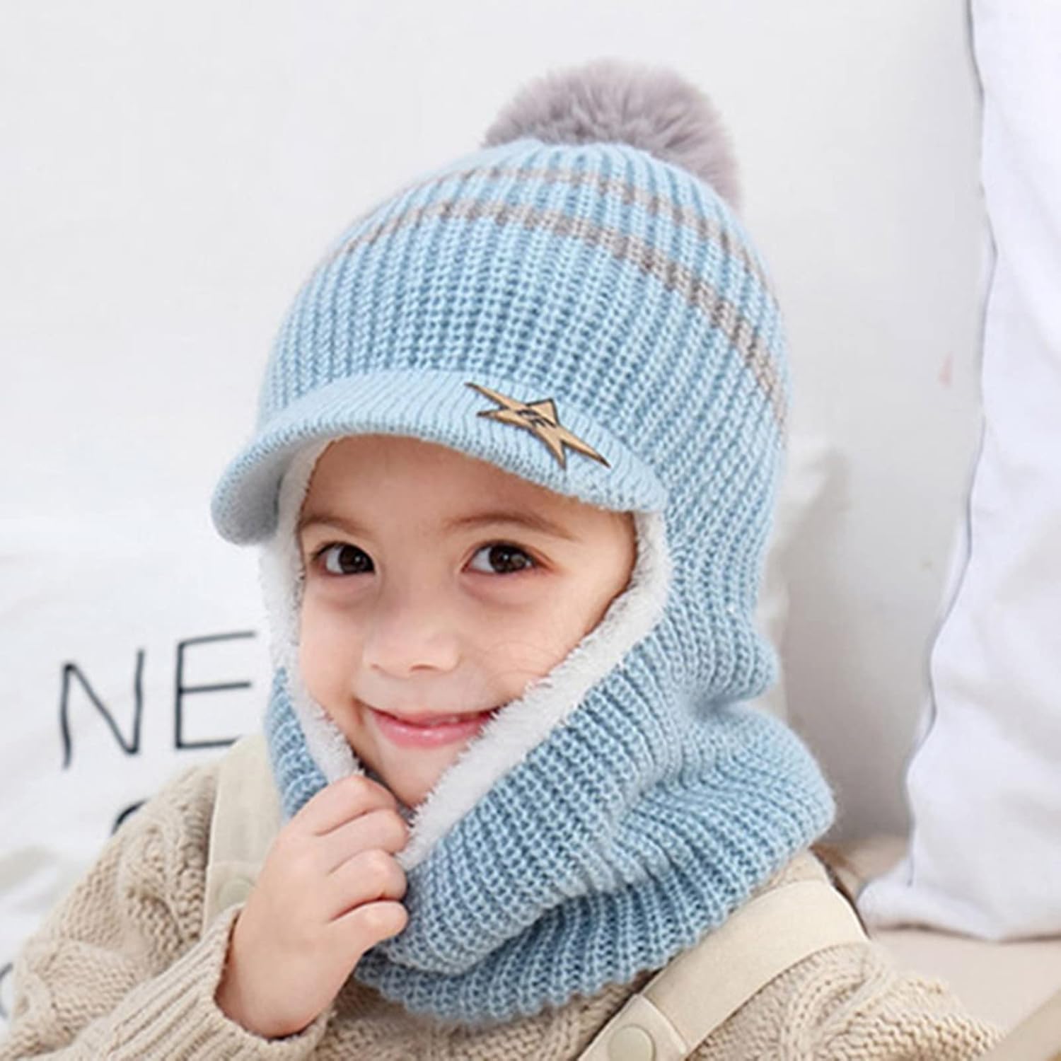 LISfsa Baby Balaclava Hat 1-8 Years Knitted Thermal Windproof Cap
