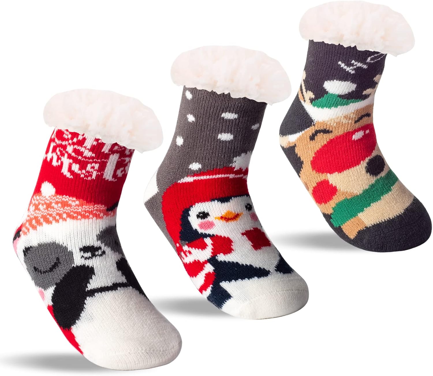 3 Pairs Warm Sherpa Lined Slipper Socks