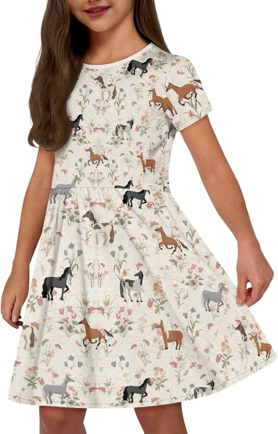 Cute Toddler Girl Short Sleeve Dress with Pockets Summer 2-12