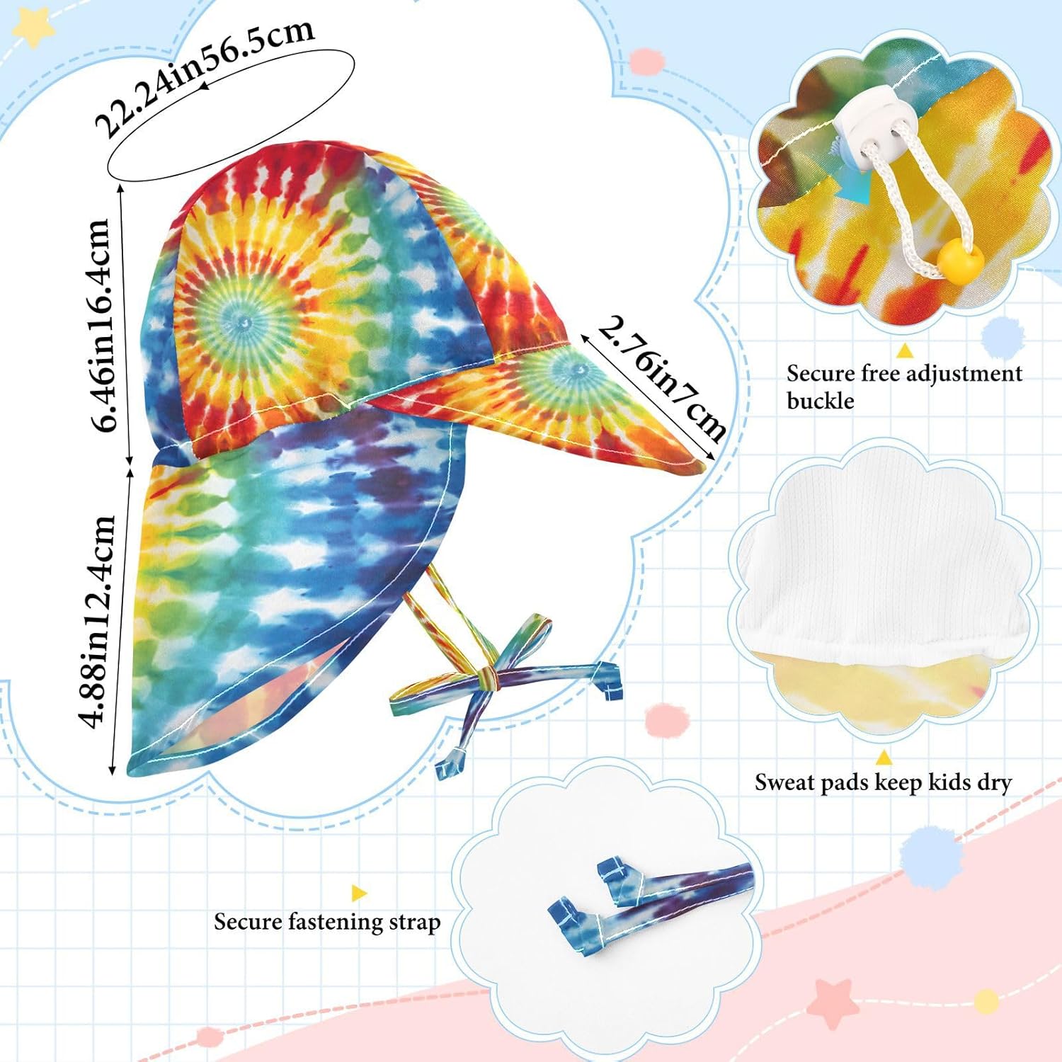 Emelivor Rainbow Spiral Tie Dye Toddler UV Protection Sun Hat