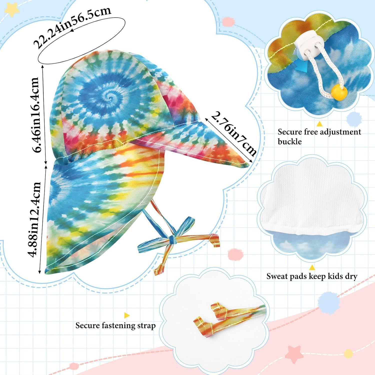 Emelivor Rainbow Tie Dye Spiral Baby Sun Hat UPF 50 UV Protection
