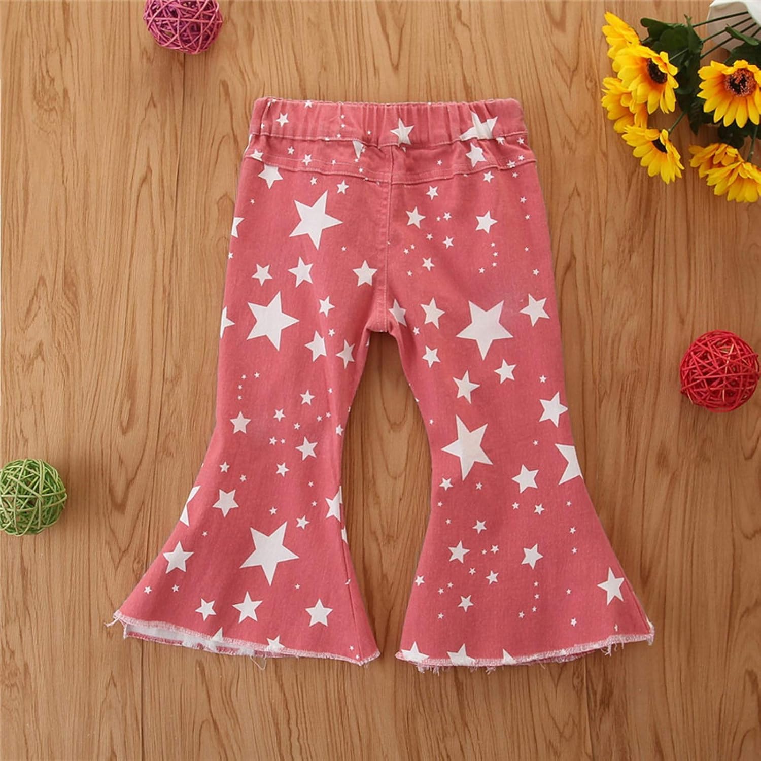 FIN86 Toddler Star Printing Bell Bottoms Jeans Womens