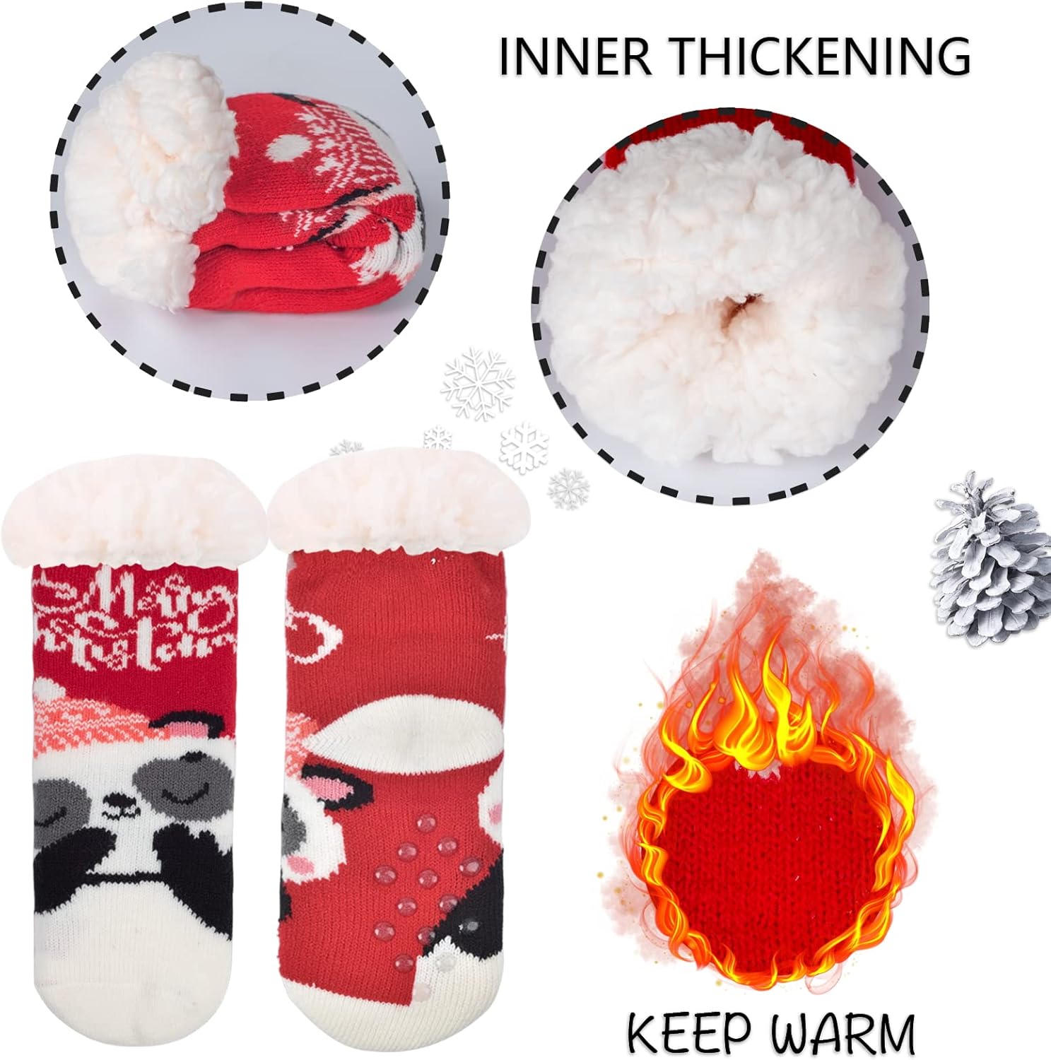 3 Pairs Warm Sherpa Lined Slipper Socks