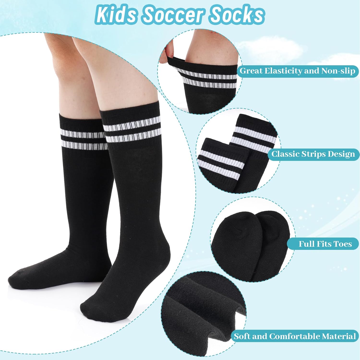 3 Pairs Striped Soccer Socks for Kids