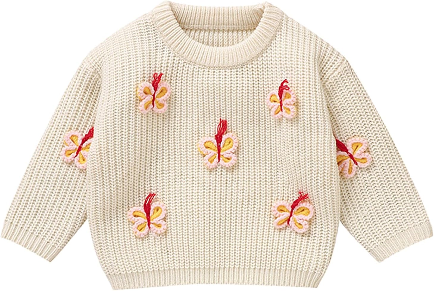 Baby Girl Cotton Sweater Butterfly Embroidery Crewneck Cardigan