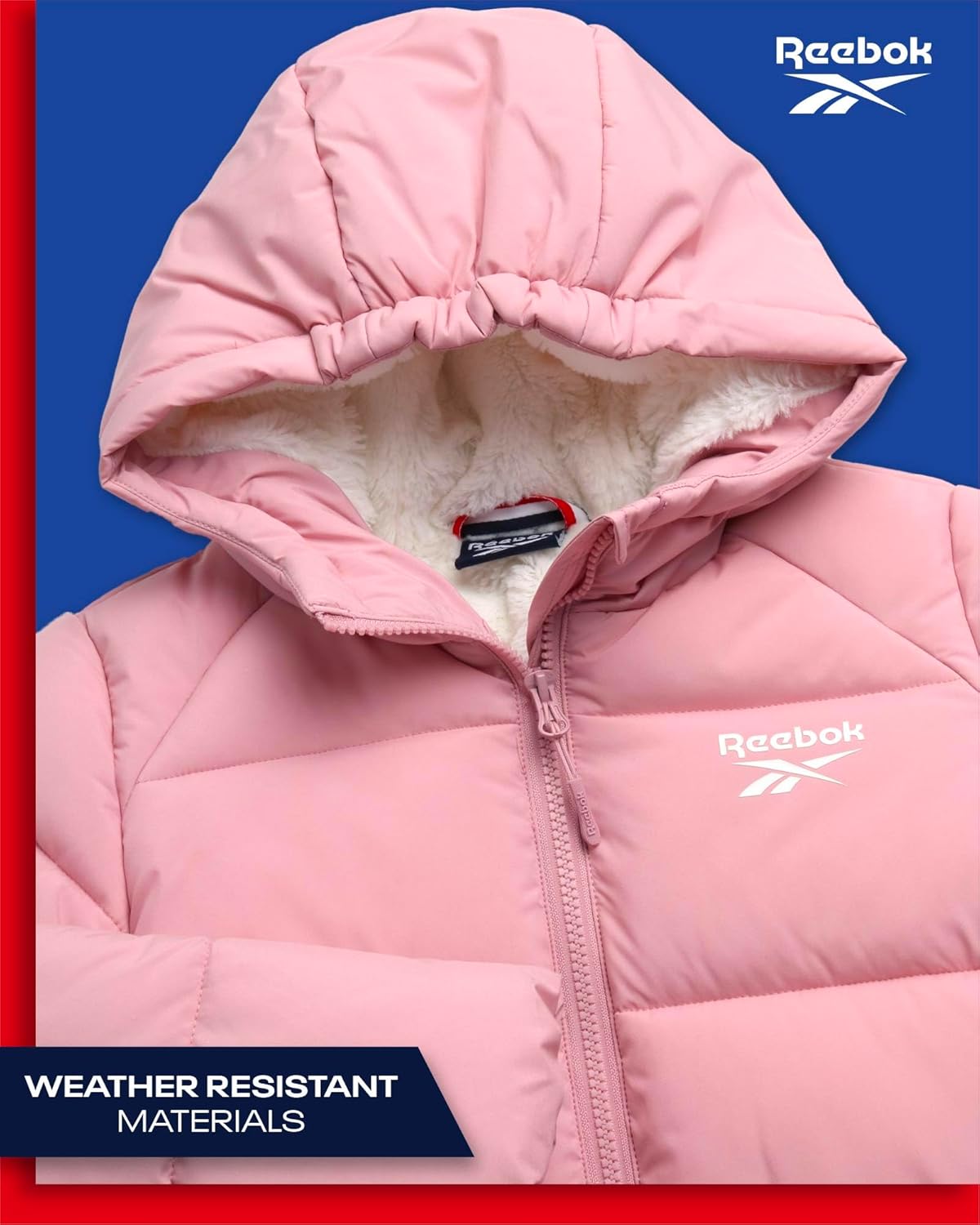 Reebok Girls Winter Jacket Heavyweight Quilted Parka for Girls