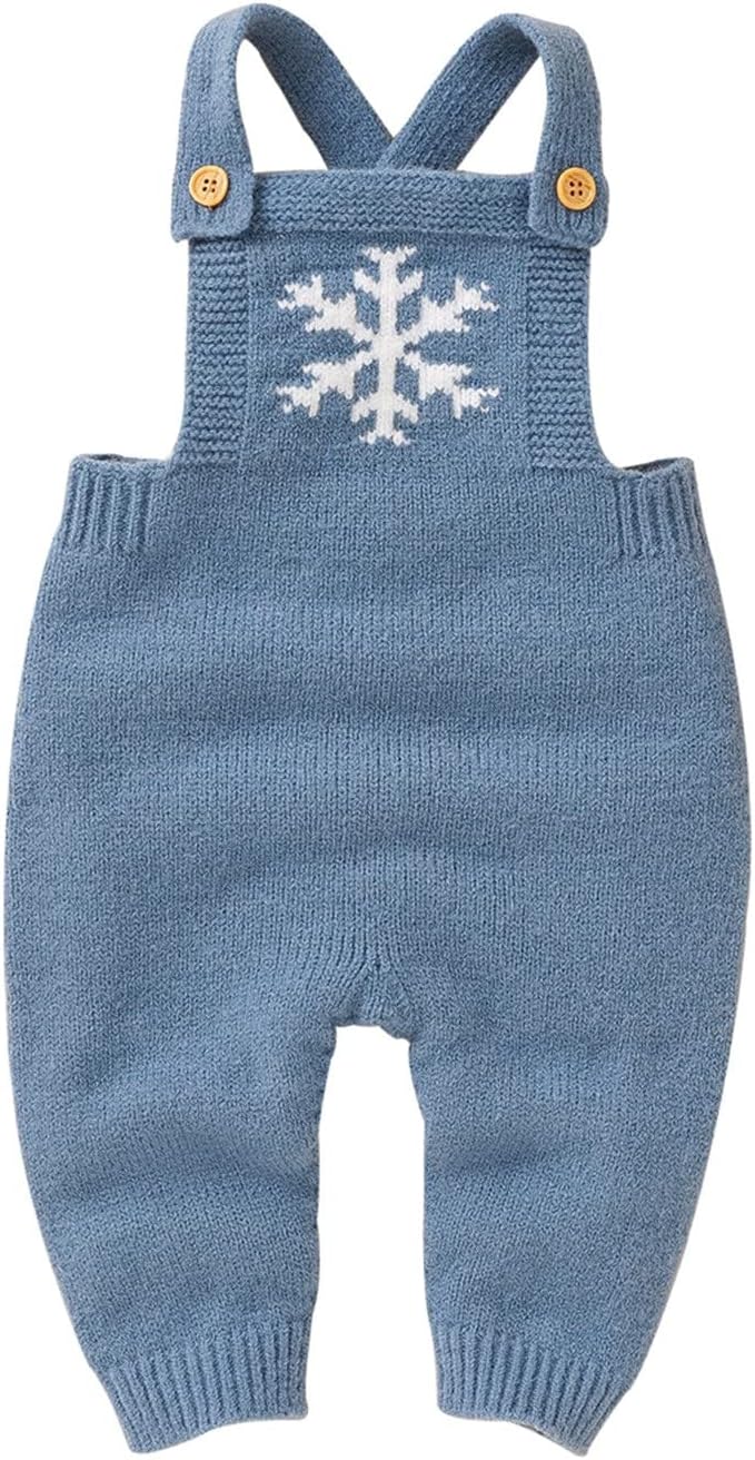 Premium Knit Romper Overalls for Newborns ChristmasSnowflake Themed
