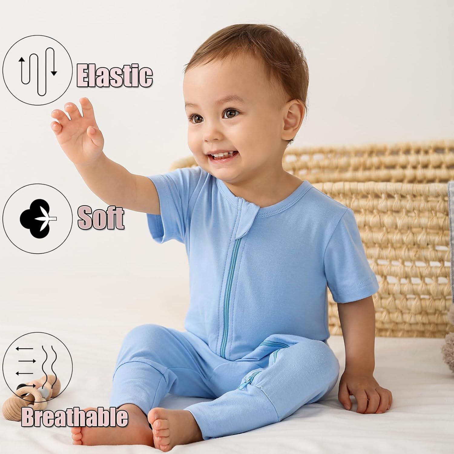 Feidoog Toddler 2 Pack Zipper Rompers Soft Cotton Jumpsuit Outfits