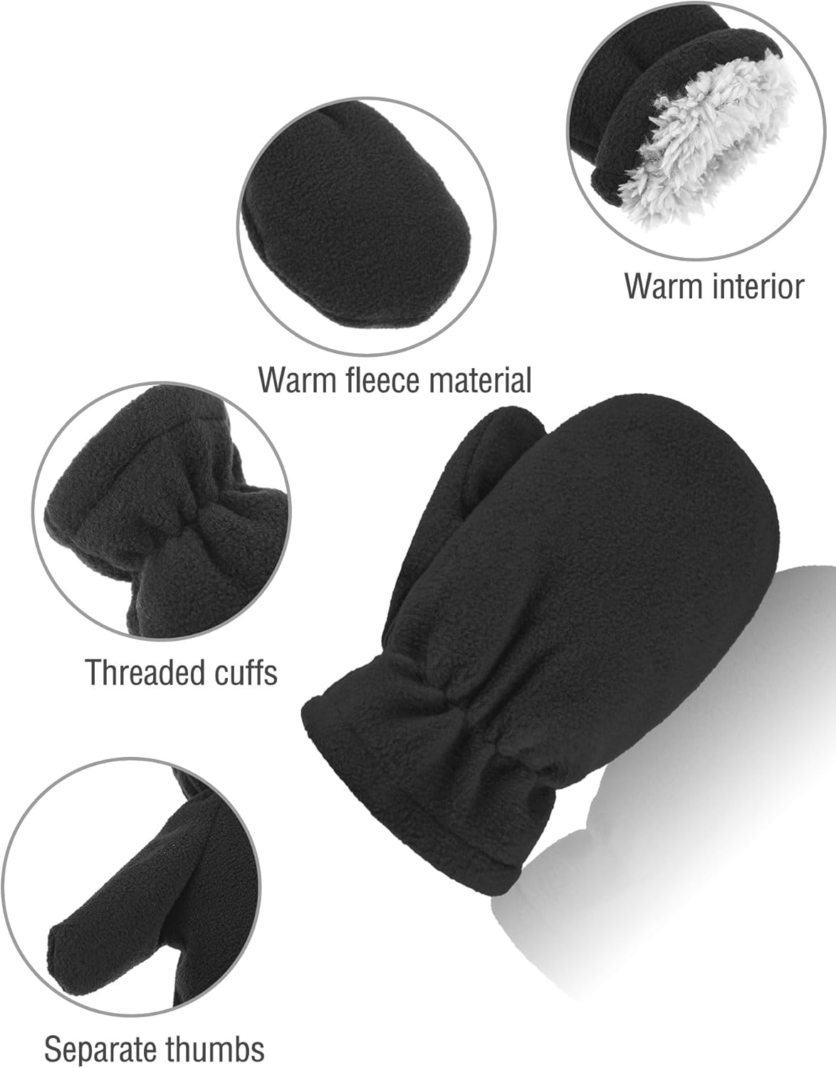 Boao 3 Pairs Baby Winter Mittens Fleece Gloves for Toddler