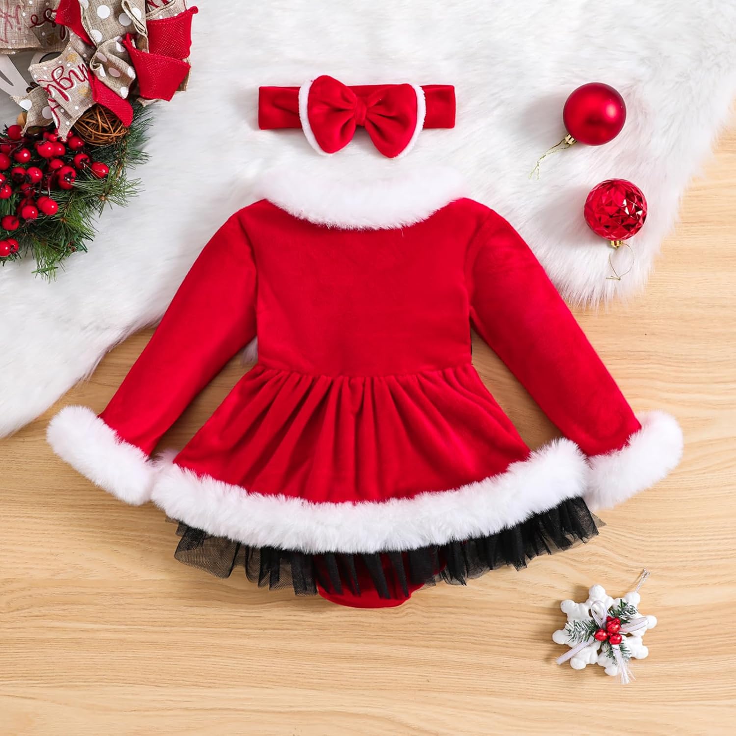 WASAIGOOD Christmas Soft Velvet Romper for Baby