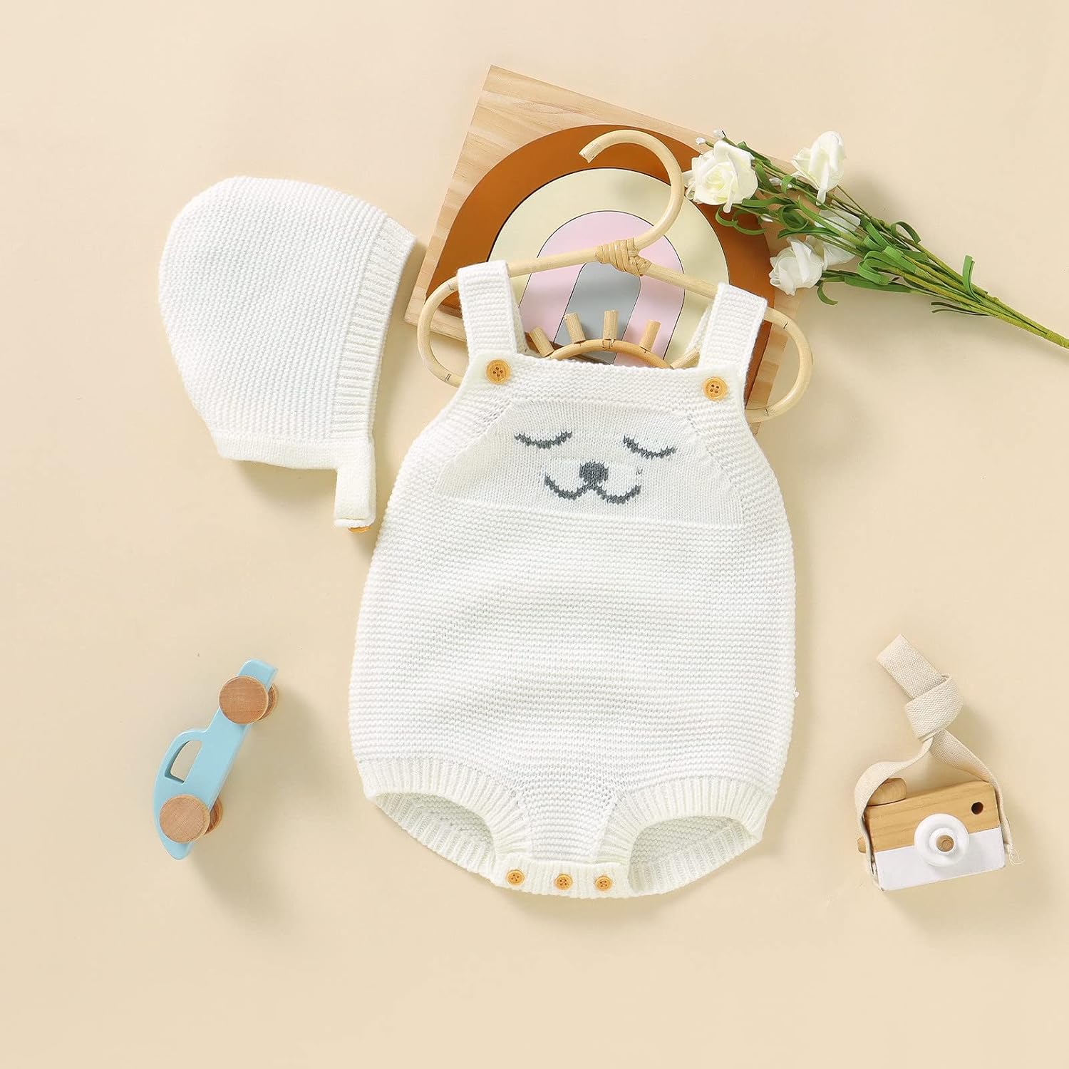 AMIMOJY - Newborn Baby Knit Romper Cotton Sleeveless