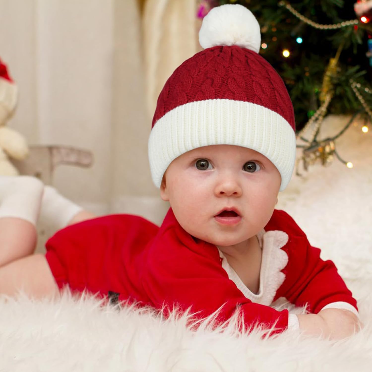 Century Star Baby Christmas Hat Knit Santa Beanie for Kids
