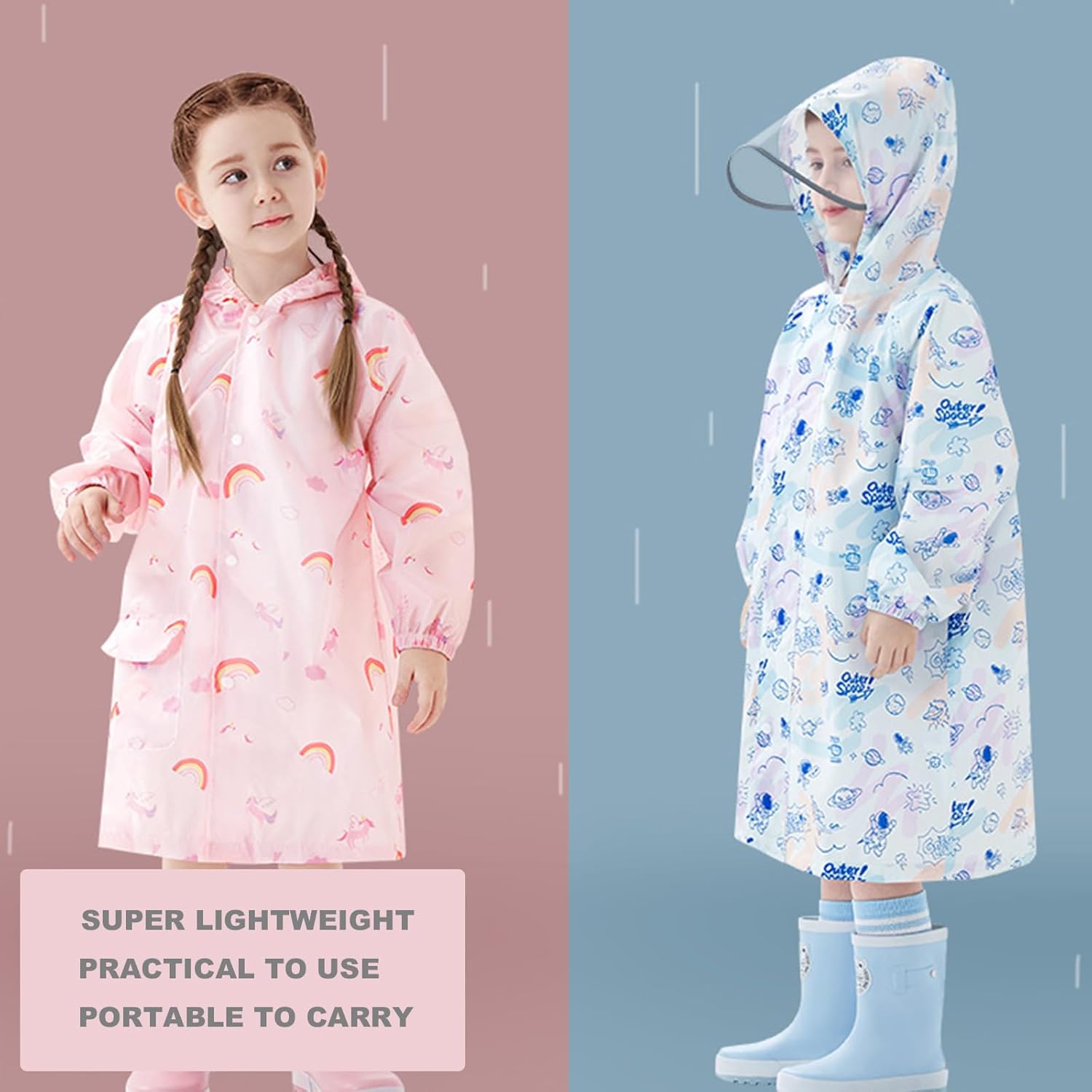 Fouyada Kids Rain Poncho for Girls and Boys