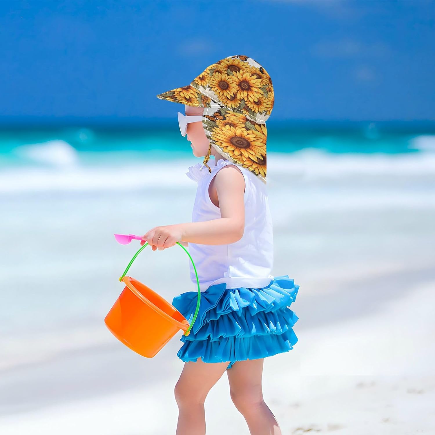 Emelivor Sunflowers Butterfly Baby Sun Hat UPF 50 UV Protection Beach Hat