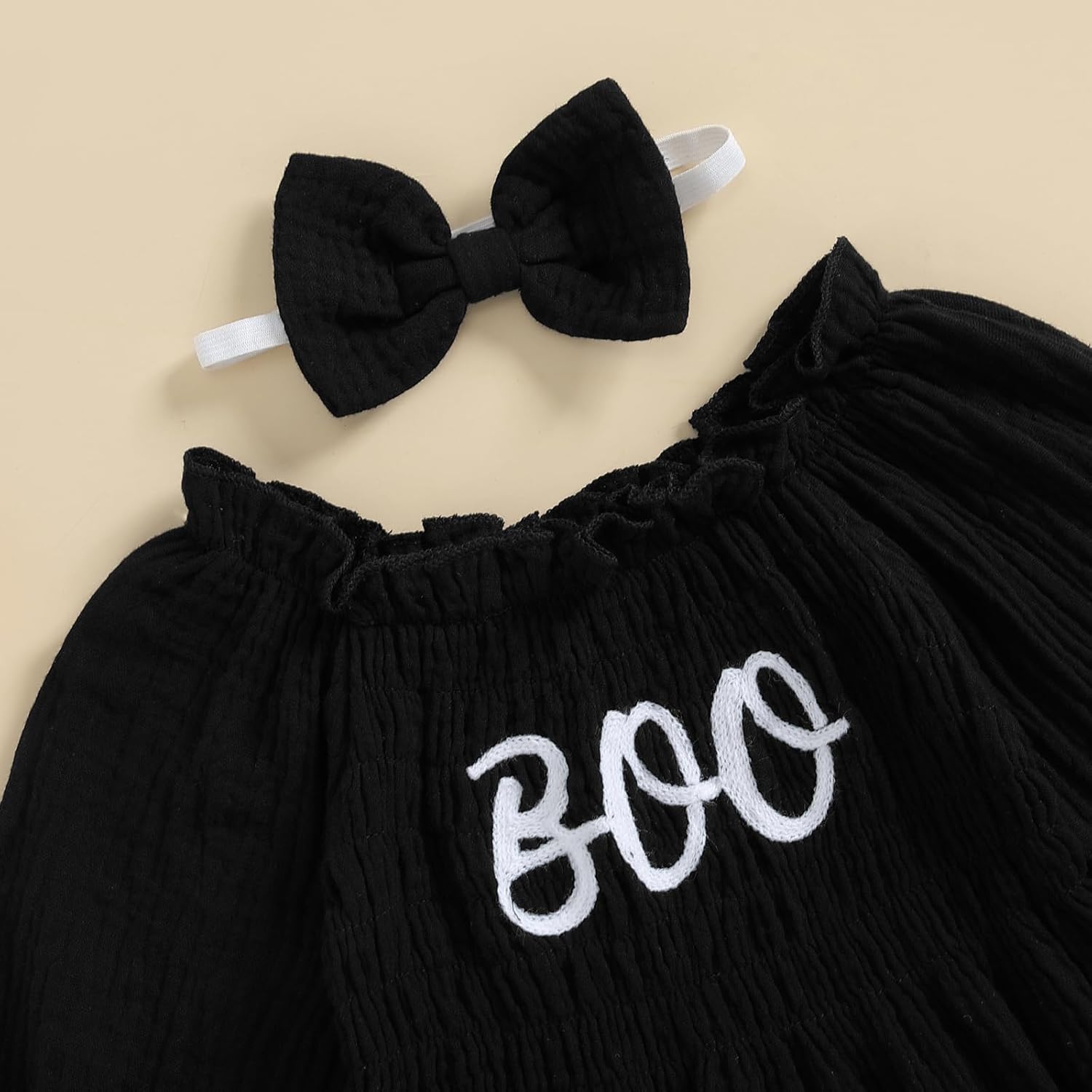 Lesimsam Newborn Baby Girl Halloween ROMPER with Cutesy Headband Smocked Details
