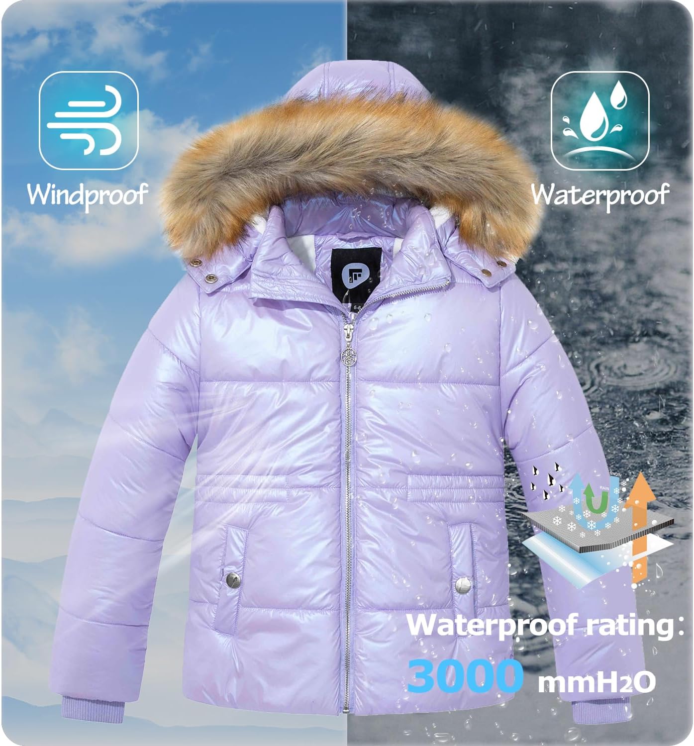 Garemcy Girls Metallic Winter Coat with Detachable Hood 1
