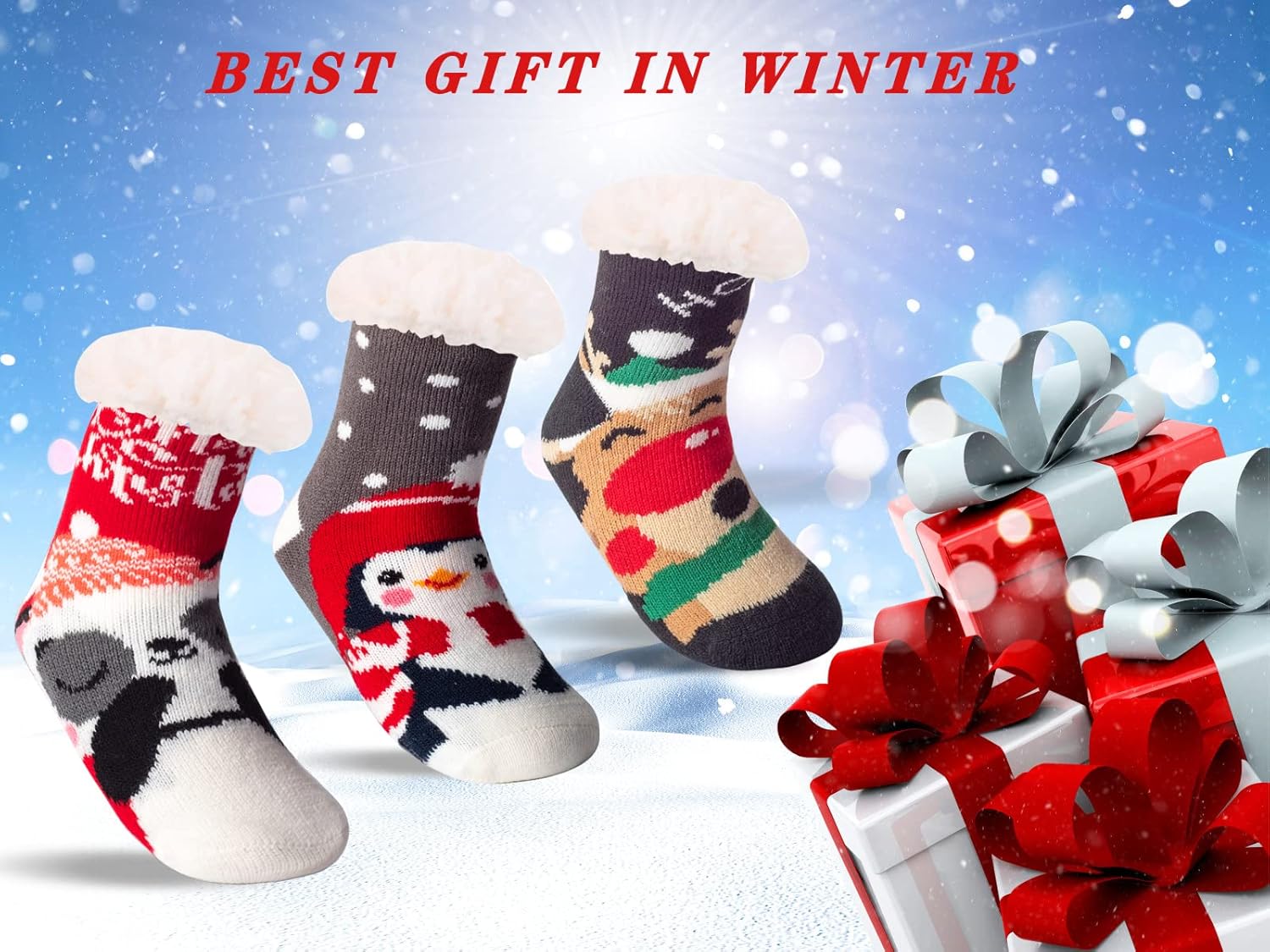 3 Pairs Warm Sherpa Lined Slipper Socks