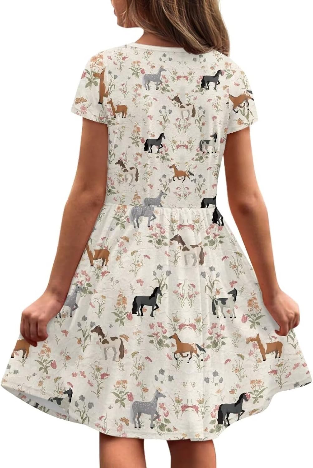 Cute Toddler Girl Short Sleeve Dress with Pockets Summer 2-12