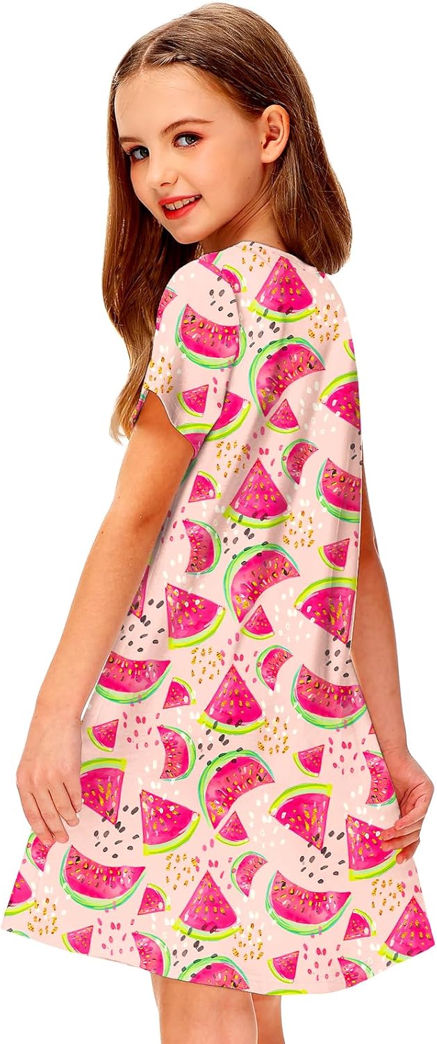 Girl Hawaiian Dresses Short Sleeve Summer Tropical Tshirt Dress 5-14 Years
