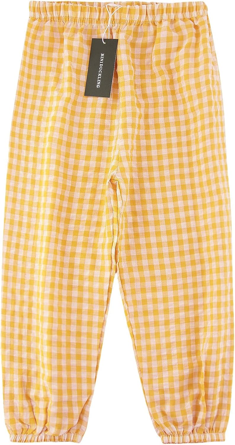 Biniduckling Toddler Pull-Up Looser Gingham Girls Pants 2-9