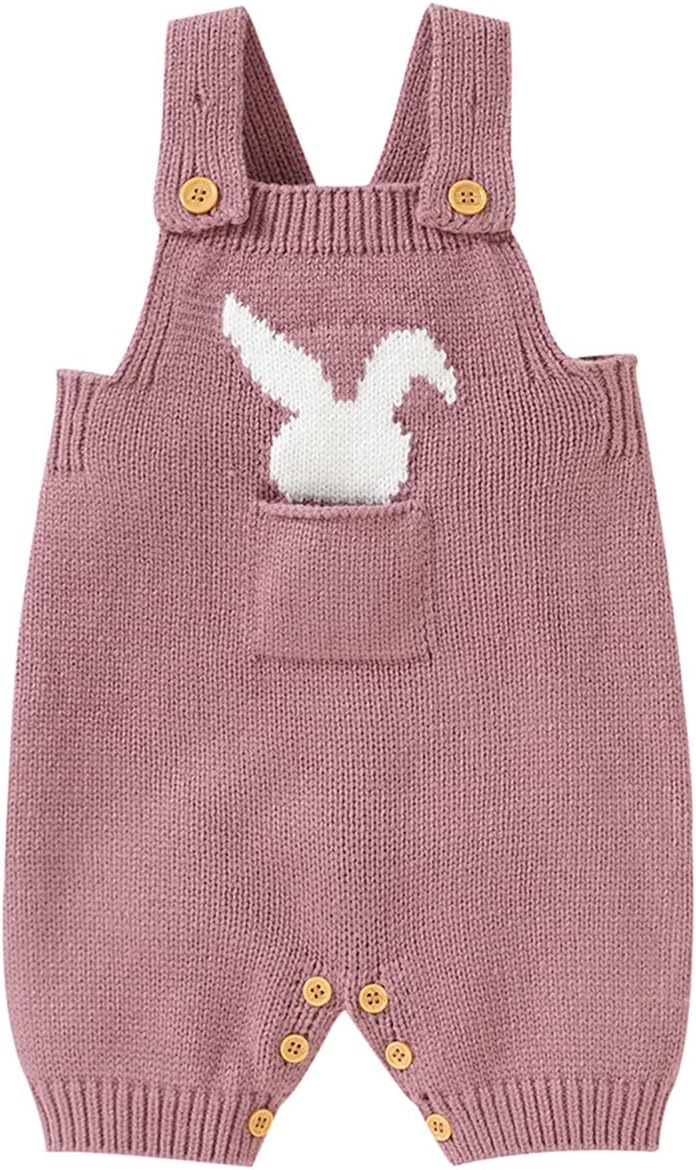 BABWWNIX Baby Girl Boy Easter Bunny Romper Knit Sleeveless Bodysuit