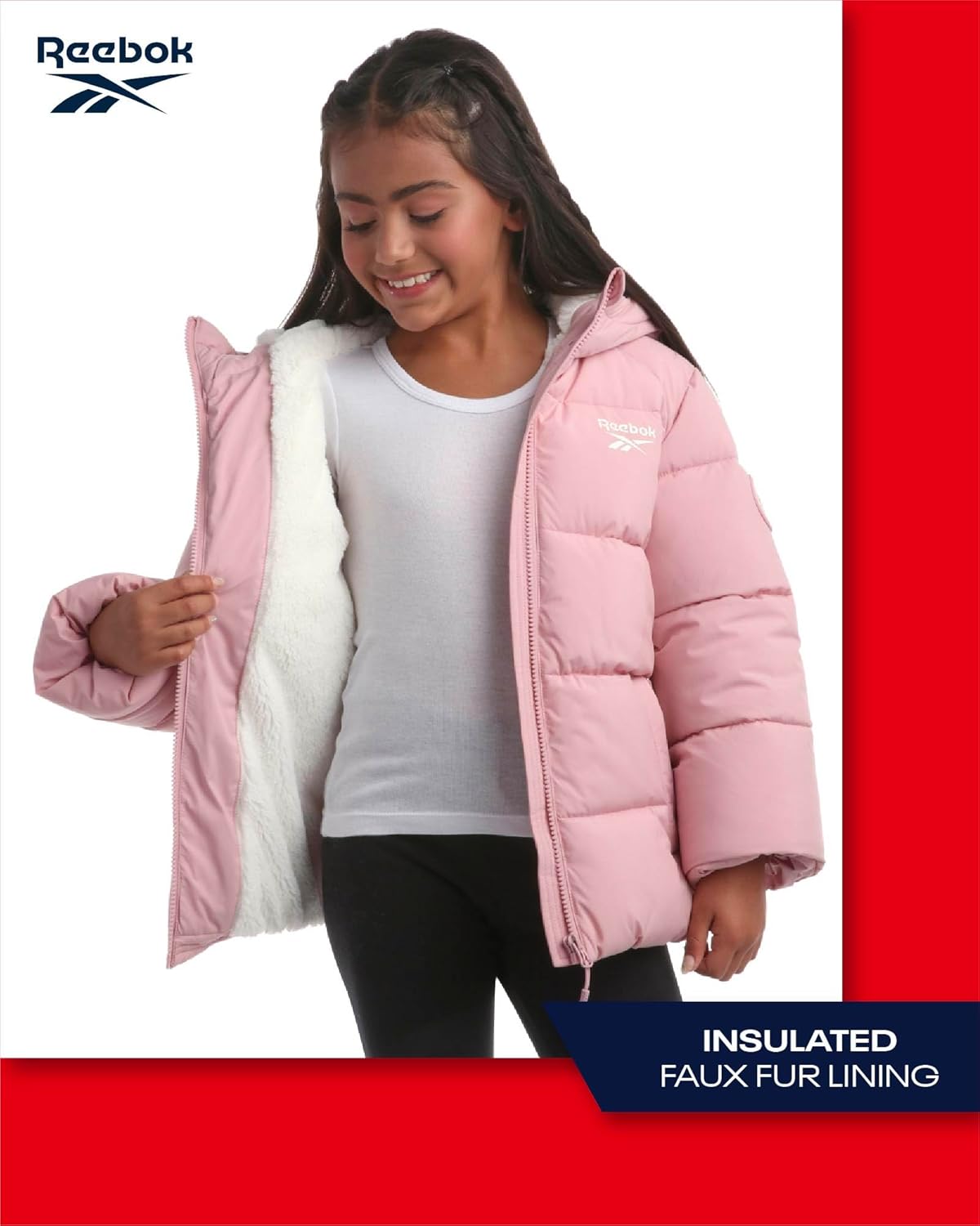 Reebok Girls Winter Jacket Heavyweight Quilted Parka for Girls