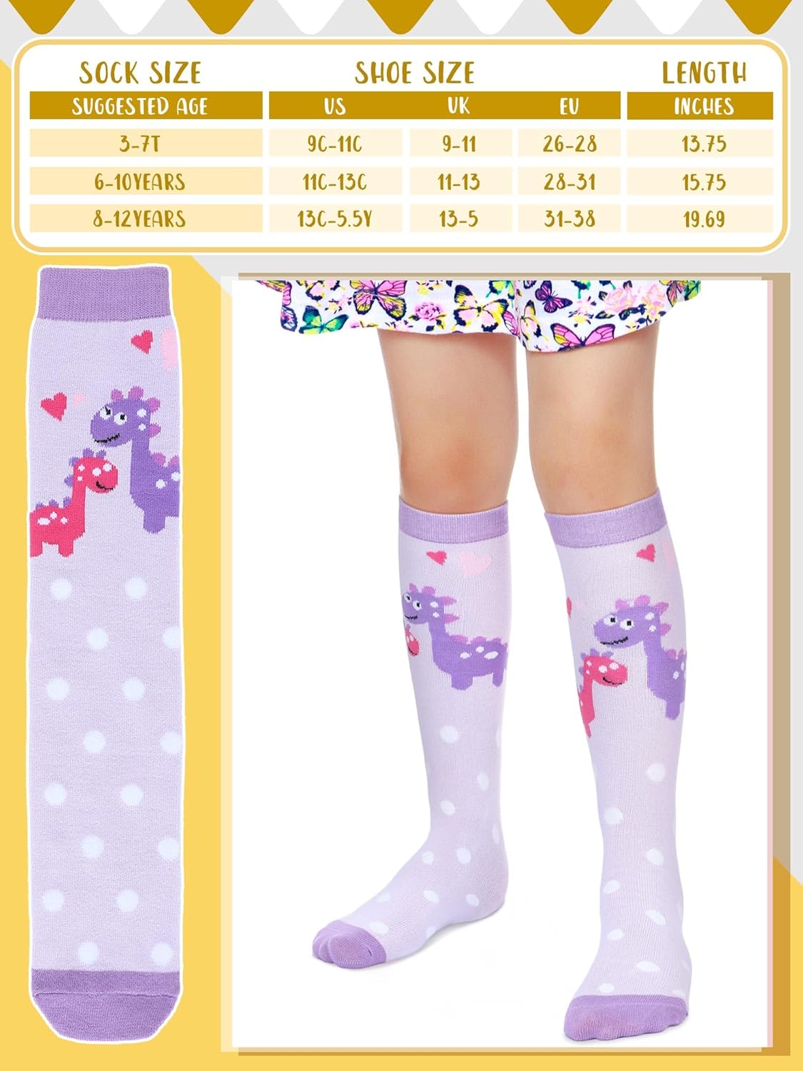 Kids Dinosaur Socks Funny Knee Highs for Girls Warm and Cozy