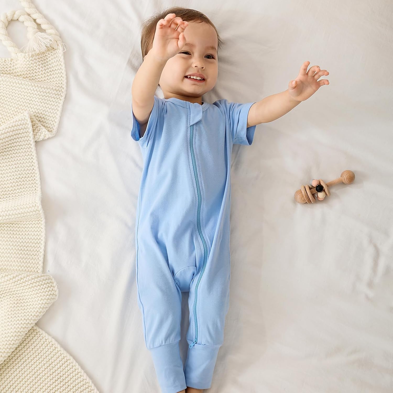 Feidoog Toddler 2 Pack Zipper Rompers Soft Cotton Jumpsuit Outfits