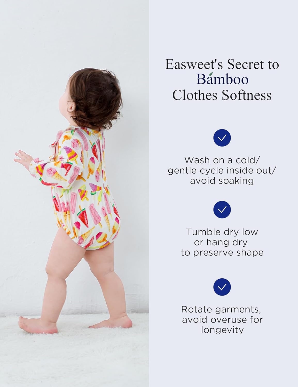 EASWEET Bamboo Viscose Baby Girl Ruffled Romper