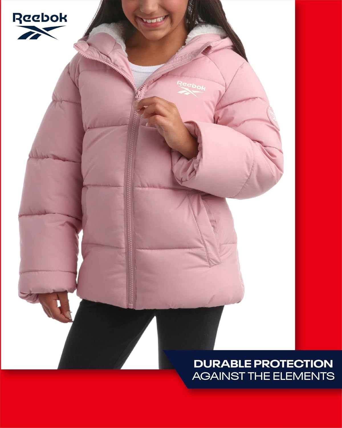 Reebok Girls Winter Jacket Heavyweight Quilted Parka for Girls