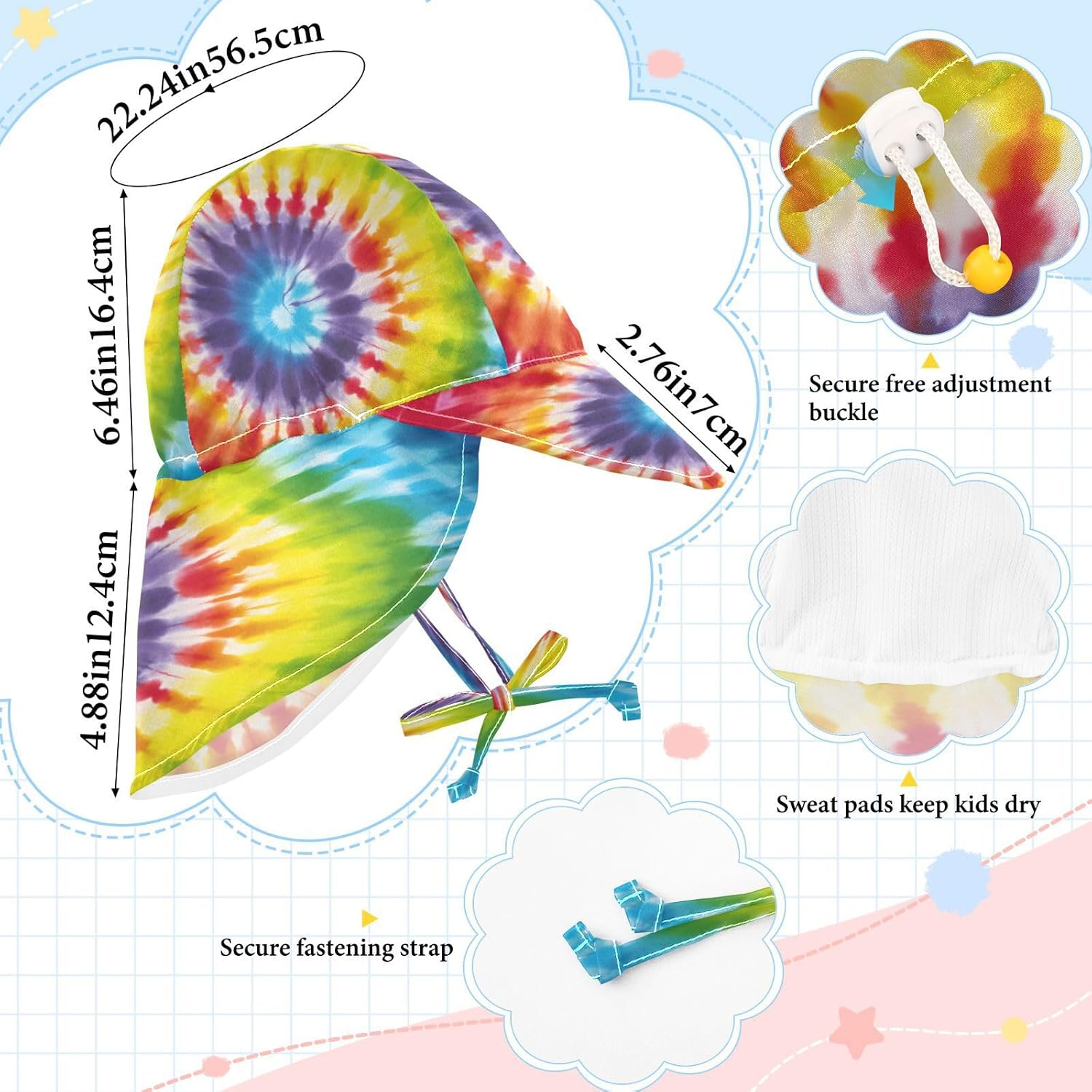 Emelivor Tiedye Rainbow Toddler Sun Hat UPF 50 UV Protection