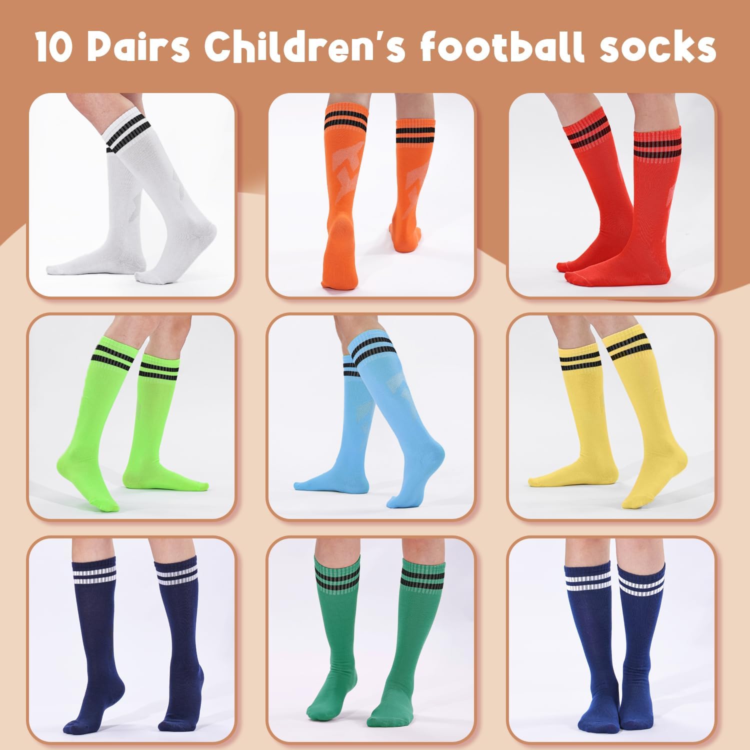 10 Pairs Knee High Soccer Socks for Kids